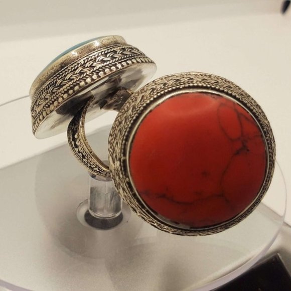 Ethnic Handmade Tribal Stone Ring, Massive Stone Ring, Tribal Ring, Round Ring, - Picture 1 of 5